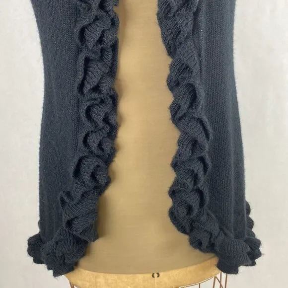 Lael Alpaca Sweater Vest Cardigan Medium Long Ruffle Collar Black Knit - Picture 3 of 16